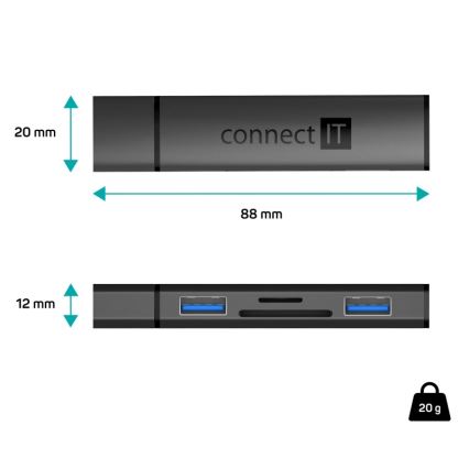 CONNECT IT CHU-4060-AN - USB-A hub m. hukommelseskortlæser 4-i-1