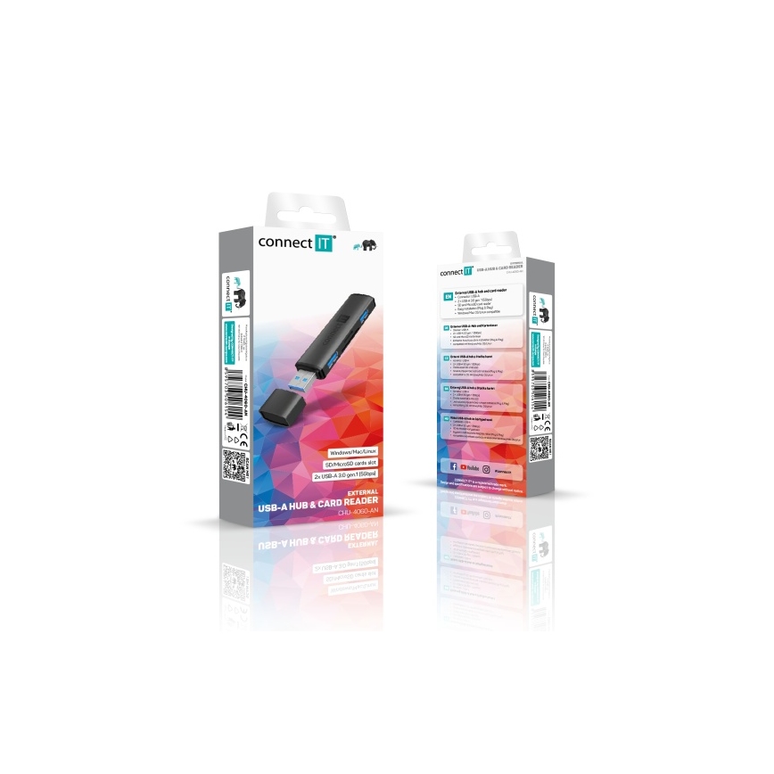 CONNECT IT CHU-4060-AN - USB-A hub m. hukommelseskortlæser 4-i-1