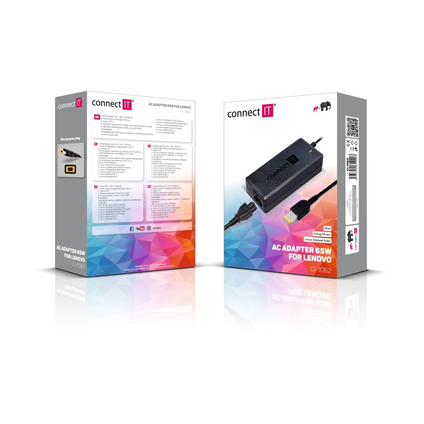 CONNECT IT CI-1062 - Strømadapter til Lenovo laptops 65W