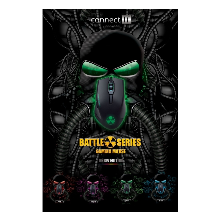 CONNECT IT CI-1128 - LED Gaming-mus m. ledning 1000/1200/1600/3200 DPI sort