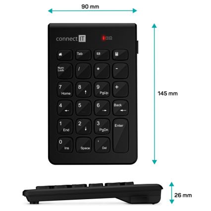 CONNECT IT CKB-0062-BK - Trådløs numeric keypad 1xAAA sort