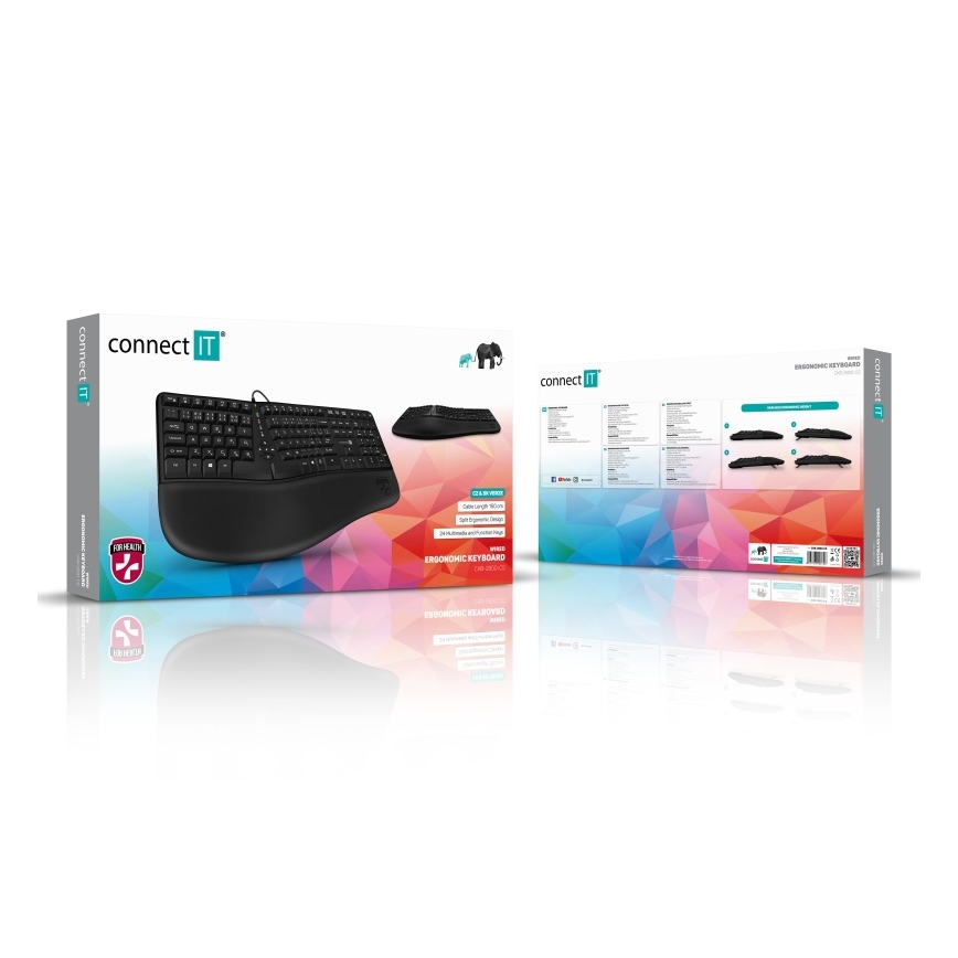 CONNECT IT CKB-2800-CS - Ergonomisk keyboard trådløs med CZ/SK localization sort