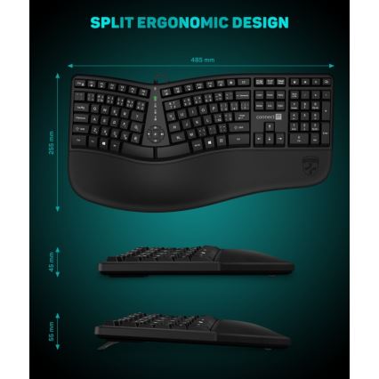 CONNECT IT CKB-2800-CS - Ergonomisk keyboard trådløs med CZ/SK localization sort