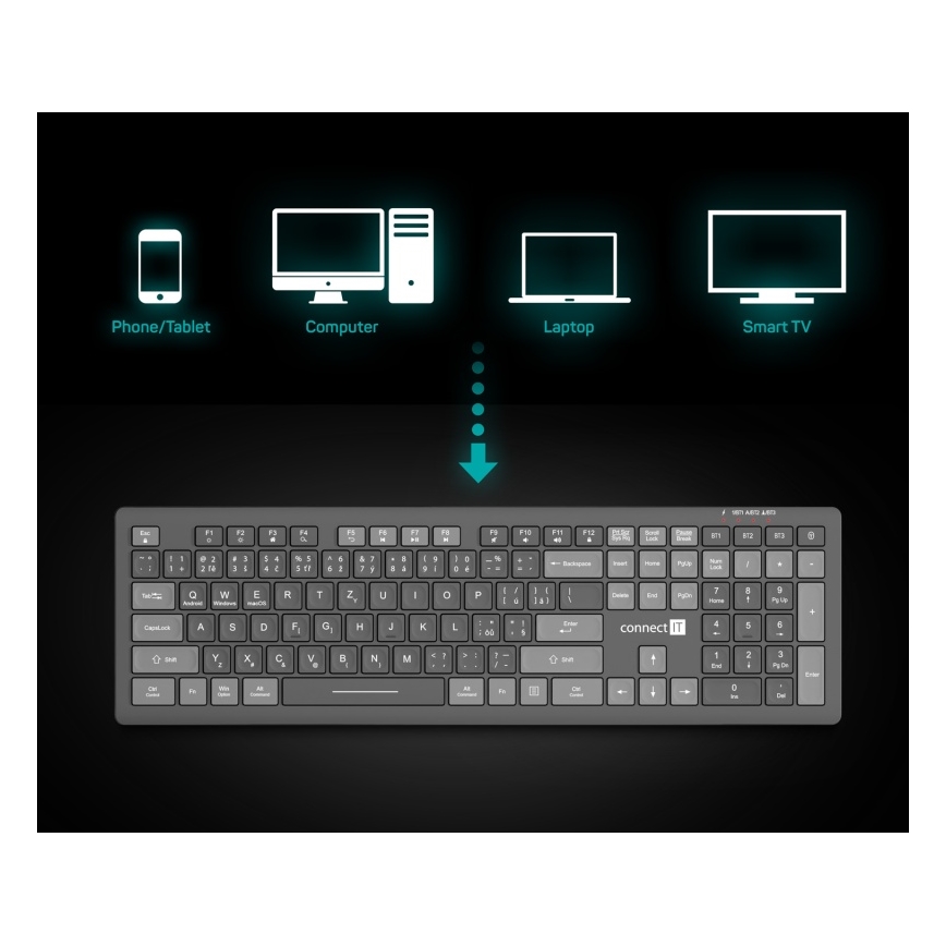 CONNECT IT CKB-5060-CS - Tastatur m. lav profil lydløst med CZ/SK localization 350 mAh