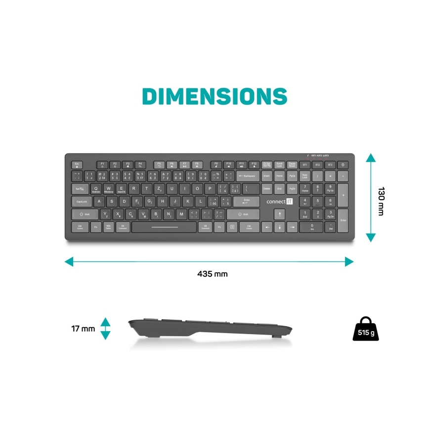 CONNECT IT CKB-5060-CS - Tastatur m. lav profil lydløst med CZ/SK localization 350 mAh