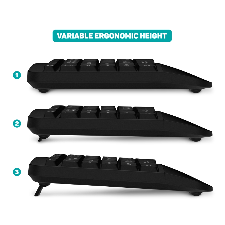 CONNECT IT CKM-6010-CS - Ergonomisk keyboard trådløs og mus 800/1200/1600/2400 DPI tjekkisk/slovakisk lokalisering 1xAA + 2xAAA sort