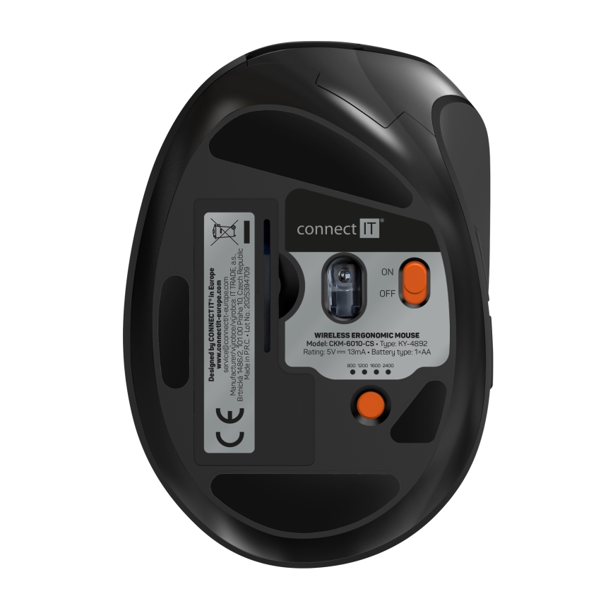 CONNECT IT CKM-6010-CS - Ergonomisk keyboard trådløs og mus 800/1200/1600/2400 DPI tjekkisk/slovakisk lokalisering 1xAA + 2xAAA sort