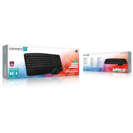CONNECT IT CKM-6010-CS - Ergonomisk keyboard trådløs og mus 800/1200/1600/2400 DPI tjekkisk/slovakisk lokalisering 1xAA + 2xAAA sort