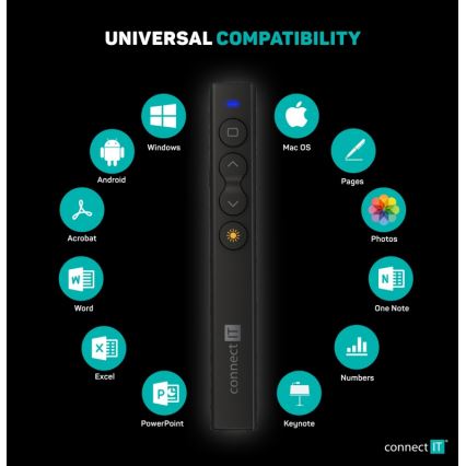 CONNECT IT CLP-2050-BK - Trådløs præsentationsenhed med laserpointer 1xAAA