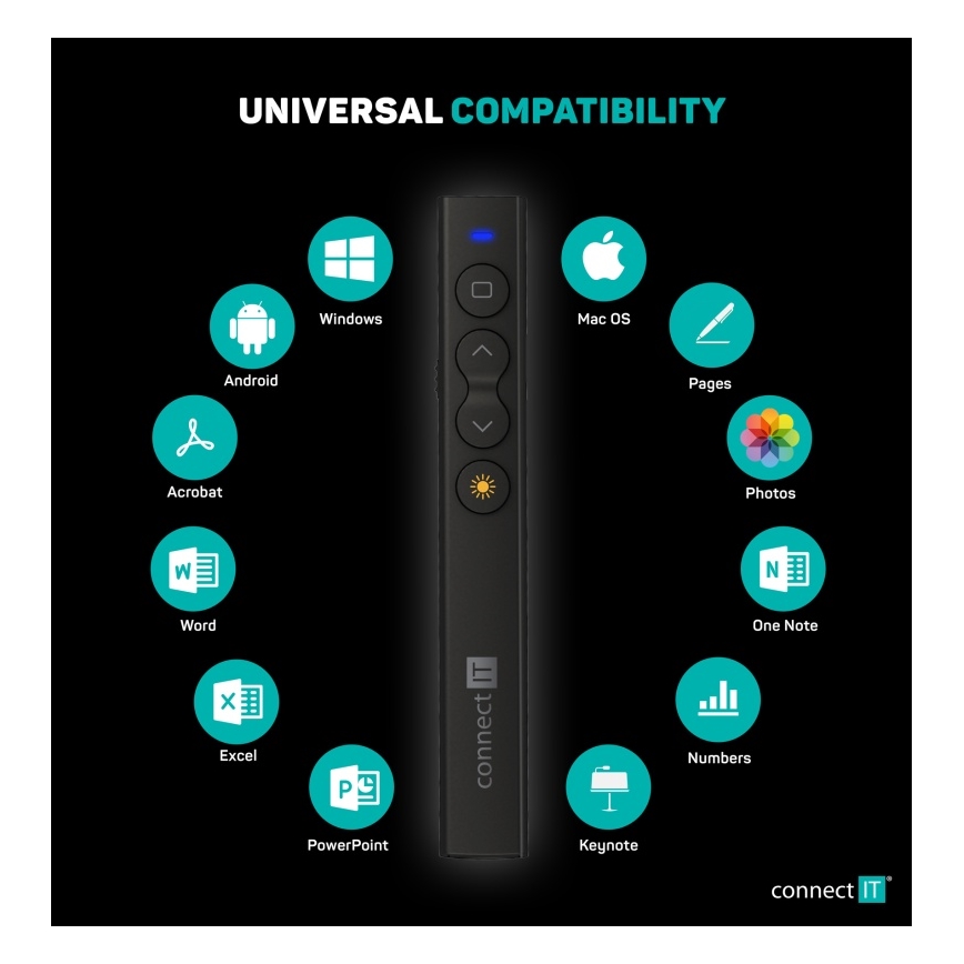 CONNECT IT CLP-2050-BK - Trådløs præsentationsenhed med laserpointer 1xAAA