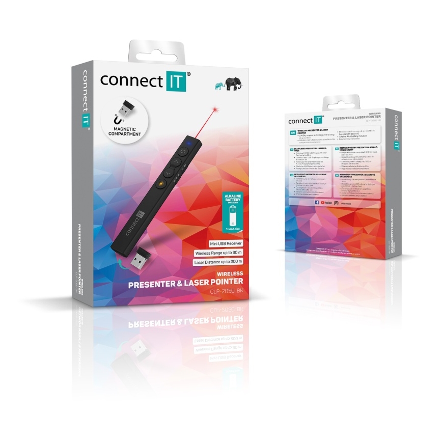CONNECT IT CLP-2050-BK - Trådløs præsentationsenhed med laserpointer 1xAAA