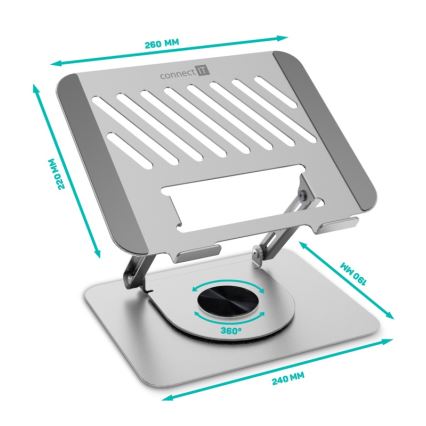 CONNECT IT CMF-2100-SL - Drejeligt laptop-stativ sølvfarvet