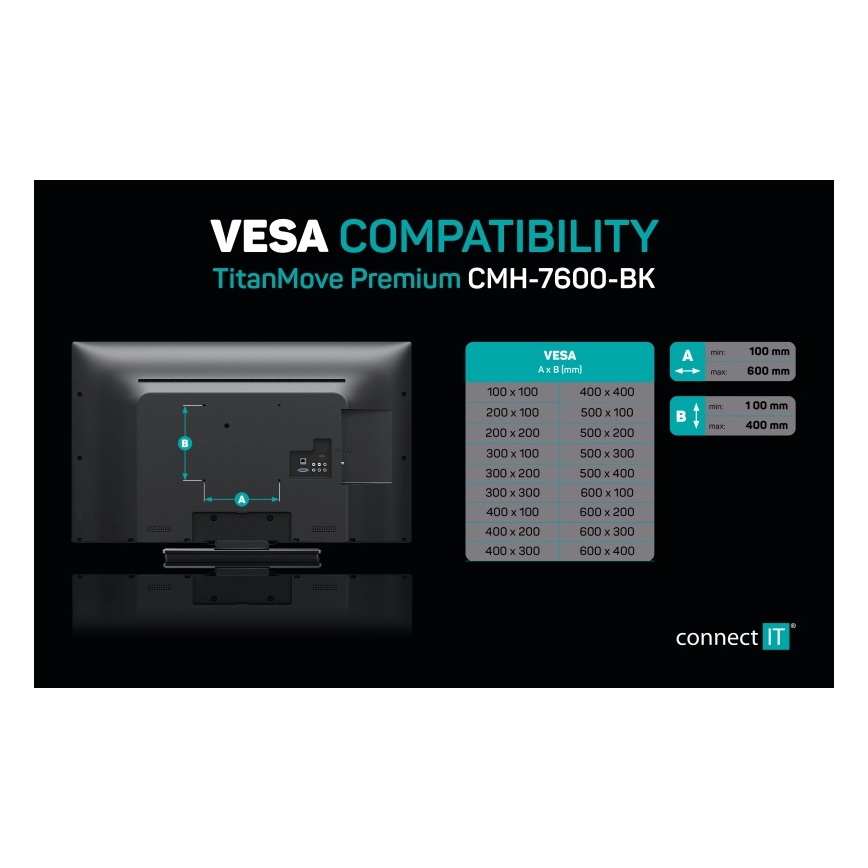 CONNECT IT CMH-7600-BK - Tv-vægbeslag 32-70” sort