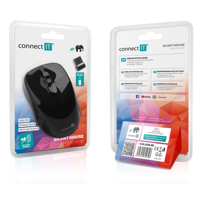 CONNECT IT CMO-2230-BK - Trådløs mus MUTE 1200 DPI 1xAA sort