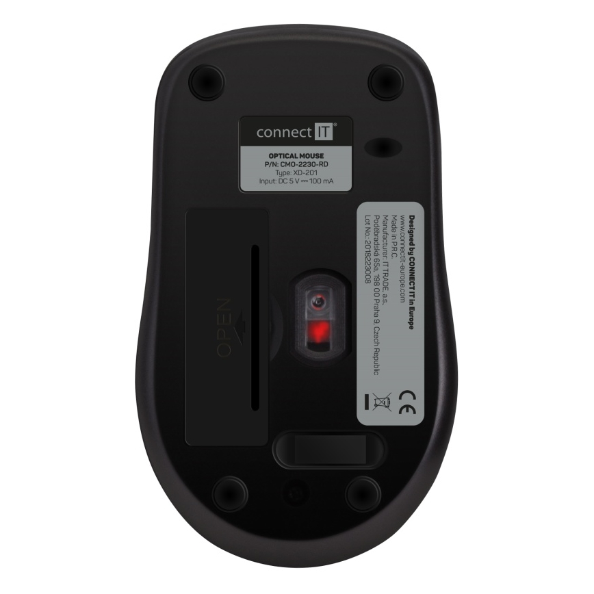 CONNECT IT CMO-2230-RD - Trådløs mus MUTE 1200 DPI 1xAA sort/rød