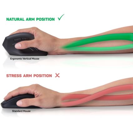 CONNECT IT CMO-2510-BK - Ergonomisk trådløs mus Verti Wireless med 800/1200/1600 DPI, 2xAAA, sort