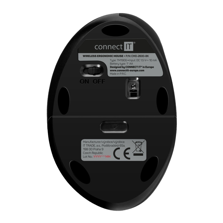 CONNECT IT CMO-2600-BK - Ergonomisk trådløs mus 800/1200/1600 DPI 1xAA sort