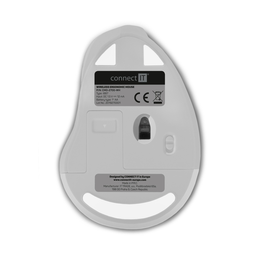 CONNECT IT CMO-2700-WH - Ergonomisk trådløs mus 800/1200/1600 DPI 1xAA hvid