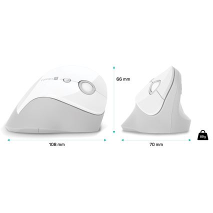 CONNECT IT CMO-2700-WH - Ergonomisk trådløs mus 800/1200/1600 DPI 1xAA hvid