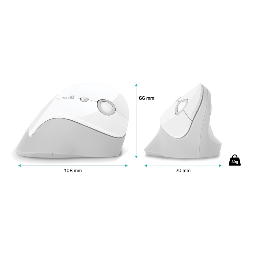 CONNECT IT CMO-2700-WH - Ergonomisk trådløs mus 800/1200/1600 DPI 1xAA hvid