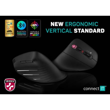 CONNECT IT CMO-2880-BK - Ergonomisk trådløs mus Verti TriMode 1000/1600/2400 DPI 2xAAA sort
