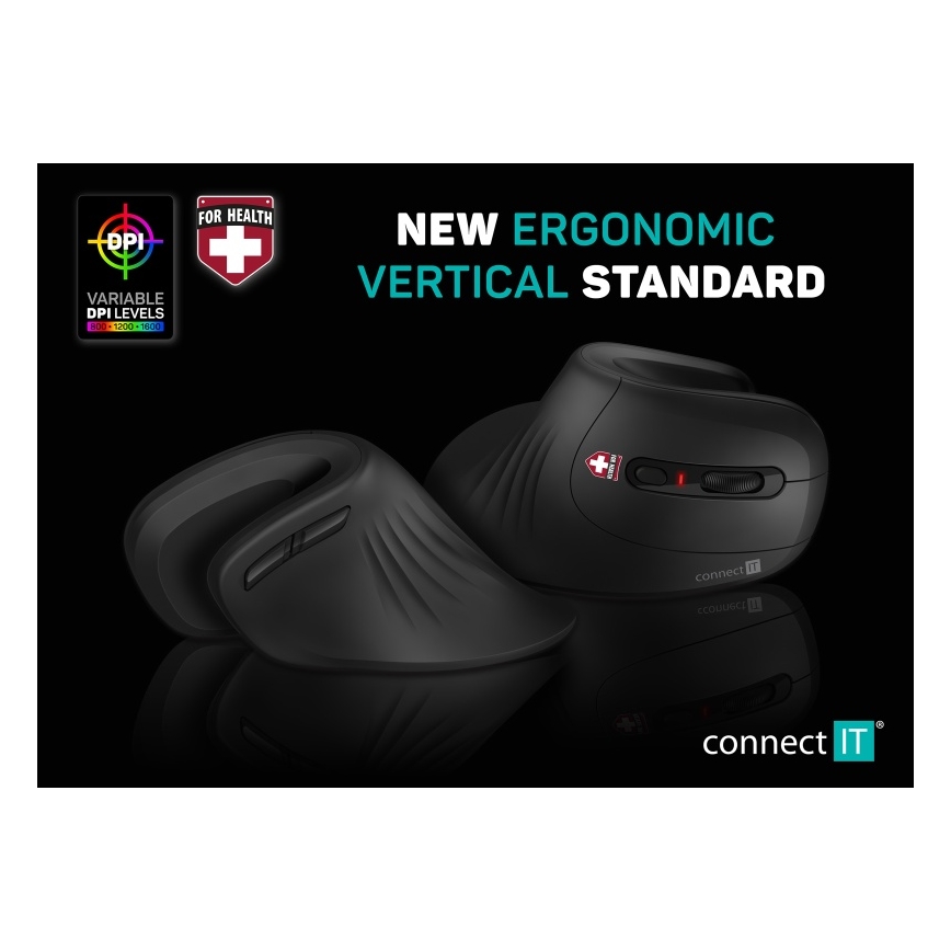 CONNECT IT CMO-2900-BK - Ergonomisk trådløs mus 800/1200/1600 DPI 1xAA sort