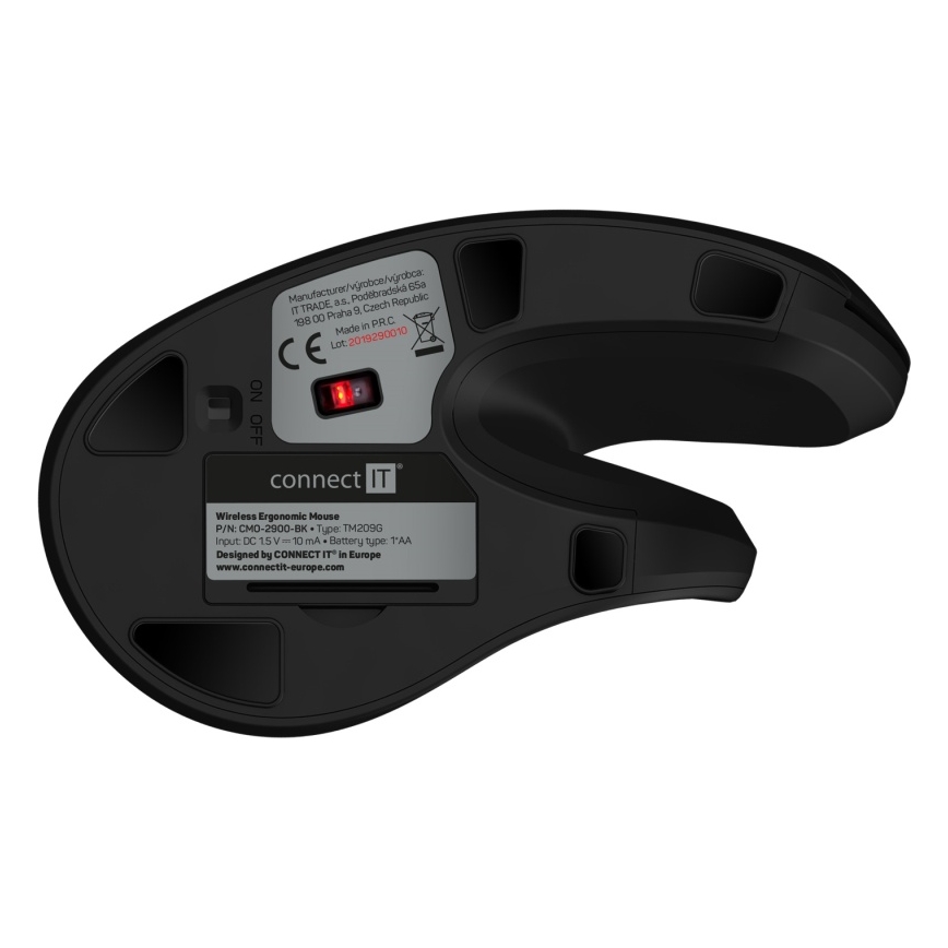 CONNECT IT CMO-2900-BK - Ergonomisk trådløs mus 800/1200/1600 DPI 1xAA sort