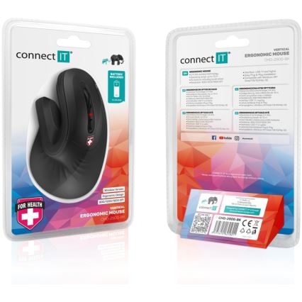 CONNECT IT CMO-2900-BK - Ergonomisk trådløs mus 800/1200/1600 DPI 1xAA sort