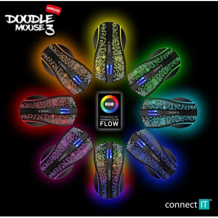 CONNECT IT CMO-3530-DD - Trådløs LED gaming-mus m. RGB-farver genopladelig 800/1200/1600/2400/4800 DPI 600 mAh sort