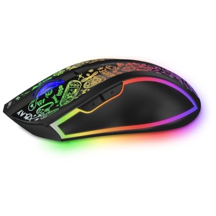 CONNECT IT CMO-3530-DD - Trådløs LED gaming-mus m. RGB-farver genopladelig 800/1200/1600/2400/4800 DPI 600 mAh sort