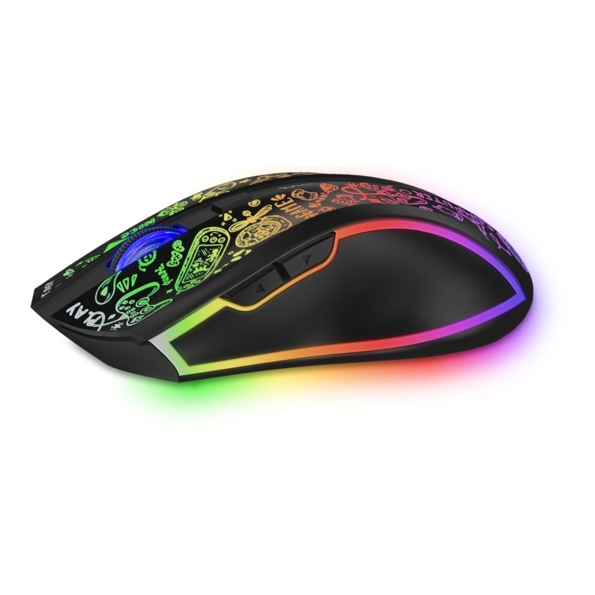 CONNECT IT CMO-3530-DD - Trådløs LED gaming-mus m. RGB-farver genopladelig 800/1200/1600/2400/4800 DPI 600 mAh sort