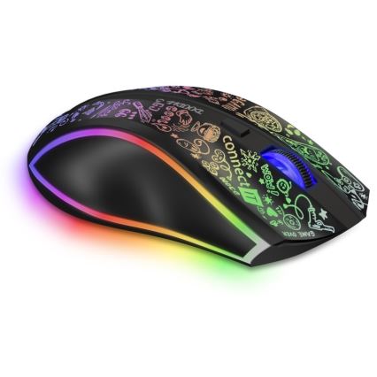 CONNECT IT CMO-3530-DD - Trådløs LED gaming-mus m. RGB-farver genopladelig 800/1200/1600/2400/4800 DPI 600 mAh sort