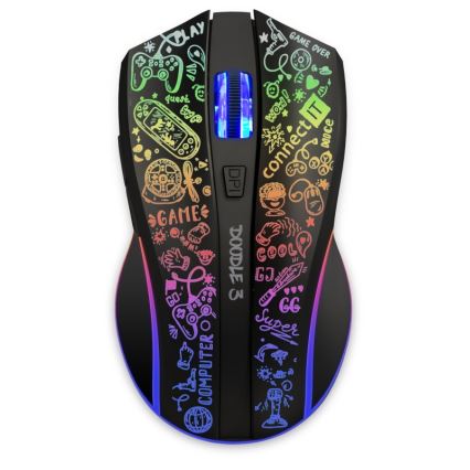 CONNECT IT CMO-3530-DD - Trådløs LED gaming-mus m. RGB-farver genopladelig 800/1200/1600/2400/4800 DPI 600 mAh sort