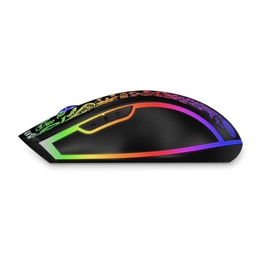 CONNECT IT CMO-3530-DD - Trådløs LED gaming-mus m. RGB-farver genopladelig 800/1200/1600/2400/4800 DPI 600 mAh sort