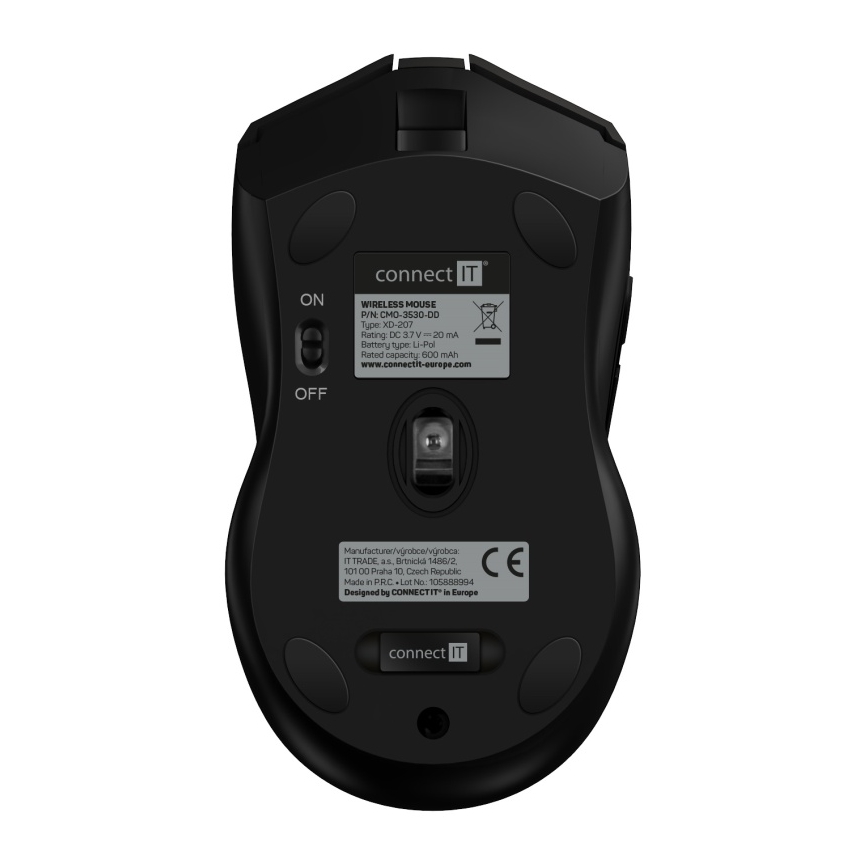 CONNECT IT CMO-3530-DD - Trådløs LED gaming-mus m. RGB-farver genopladelig 800/1200/1600/2400/4800 DPI 600 mAh sort