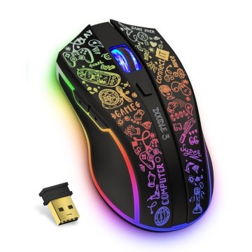 CONNECT IT CMO-3530-DD - Trådløs LED gaming-mus m. RGB-farver genopladelig 800/1200/1600/2400/4800 DPI 600 mAh sort