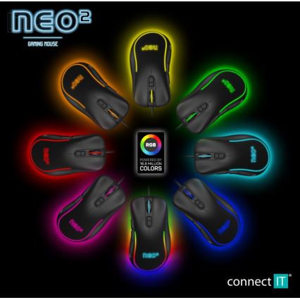 CONNECT IT CMO-3589-BK - LED gaming-mus m. ledning og RGB-farver 200-7200 DPI sort