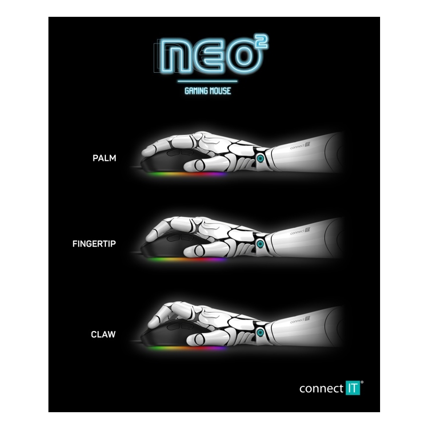 CONNECT IT CMO-3589-BK - LED gaming-mus m. ledning og RGB-farver 200-7200 DPI sort
