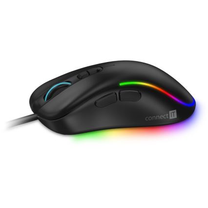 CONNECT IT CMO-3589-BK - LED gaming-mus m. ledning og RGB-farver 200-7200 DPI sort