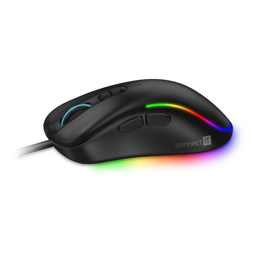 CONNECT IT CMO-3589-BK - LED gaming-mus m. ledning og RGB-farver 200-7200 DPI sort