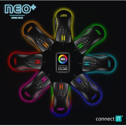 CONNECT IT CMO-3591-BK - LED gamingmus m. ledning og RGB-farver 500-7200 DPI sort
