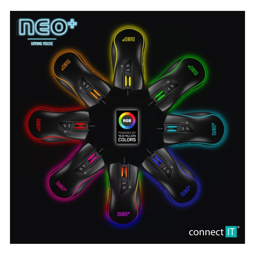 CONNECT IT CMO-3591-BK - LED gamingmus m. ledning og RGB-farver 500-7200 DPI sort