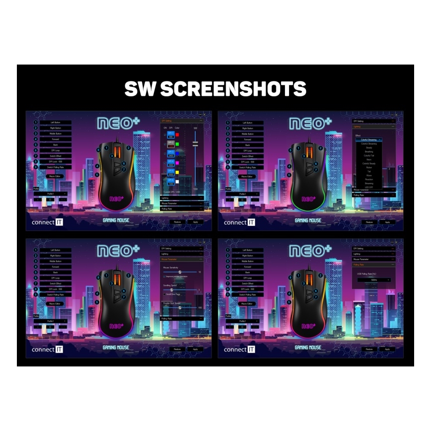 CONNECT IT CMO-3591-BK - LED gamingmus m. ledning og RGB-farver 500-7200 DPI sort