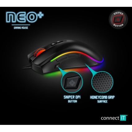 CONNECT IT CMO-3591-BK - LED gamingmus m. ledning og RGB-farver 500-7200 DPI sort