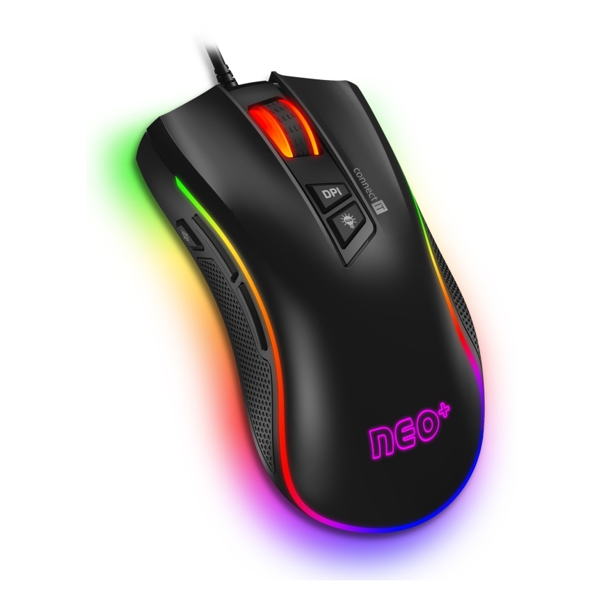 CONNECT IT CMO-3591-BK - LED gamingmus m. ledning og RGB-farver 500-7200 DPI sort