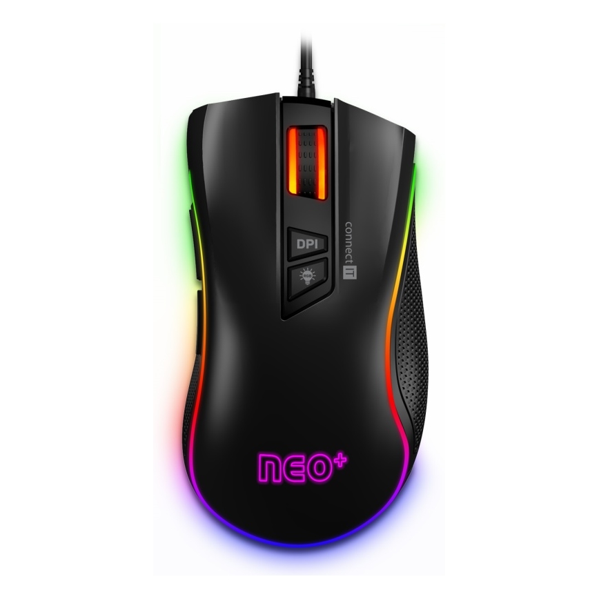 CONNECT IT CMO-3591-BK - LED gamingmus m. ledning og RGB-farver 500-7200 DPI sort