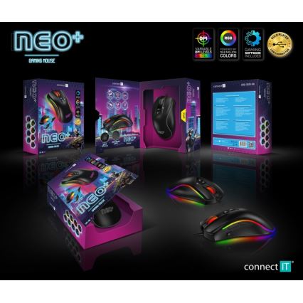 CONNECT IT CMO-3591-BK - LED gamingmus m. ledning og RGB-farver 500-7200 DPI sort