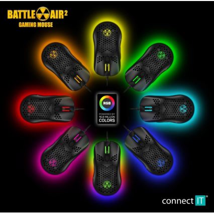 CONNECT IT CMO-5511-BK - LED gamingmus m. ledning og RGB-farver 200-12800 DPI sort