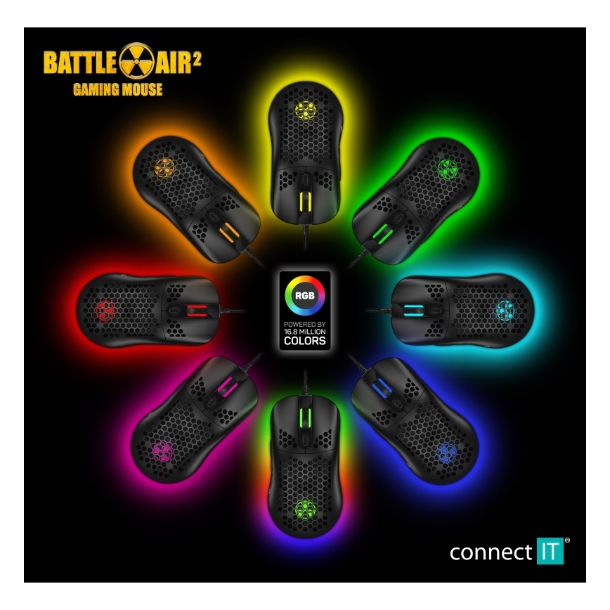 CONNECT IT CMO-5511-BK - LED gamingmus m. ledning og RGB-farver 200-12800 DPI sort
