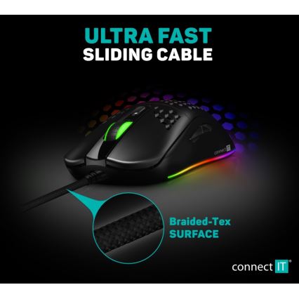 CONNECT IT CMO-5511-BK - LED gamingmus m. ledning og RGB-farver 200-12800 DPI sort